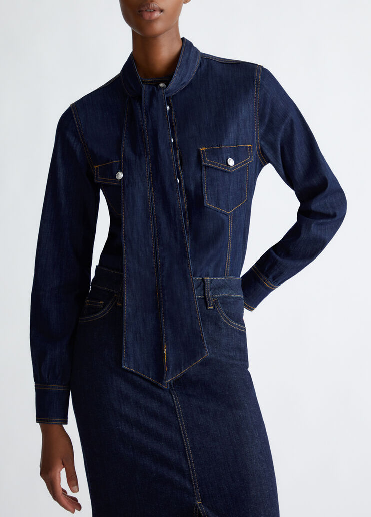 Camisa de tejido denim con lazo lavado clásico Liu Jo - medium Camisa de tejido denim con lazo lavado clásico Liu Jo - medium