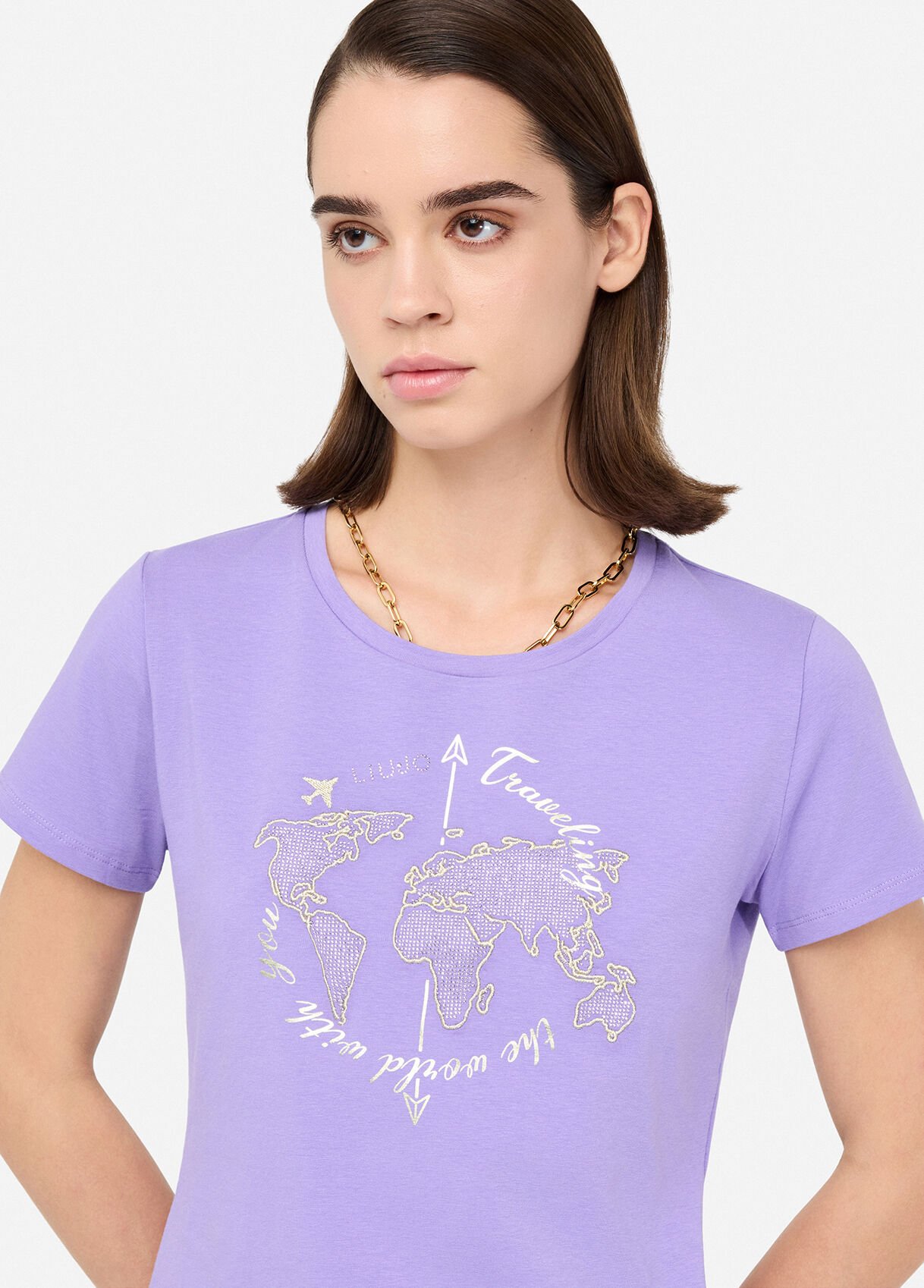 T-shirt with laminated print colour wisteria | Liu Jo