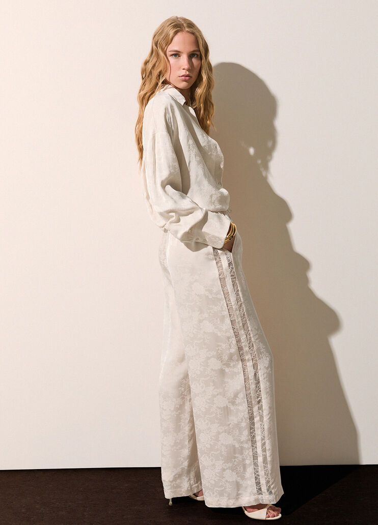 Trousers jacquard with lace valencienne cream Liu Jo - medium