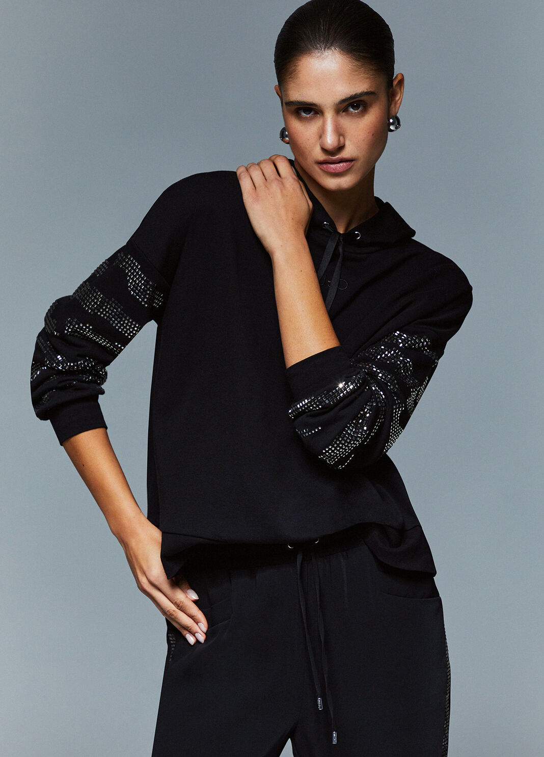 Hooded sweatshirt with appliqu&eacute;s black Liu Jo - large image number 2