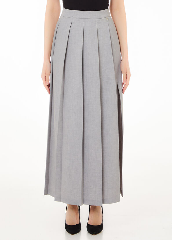 Gonna a pieghe in twill grigio Liu Jo - large image number 0