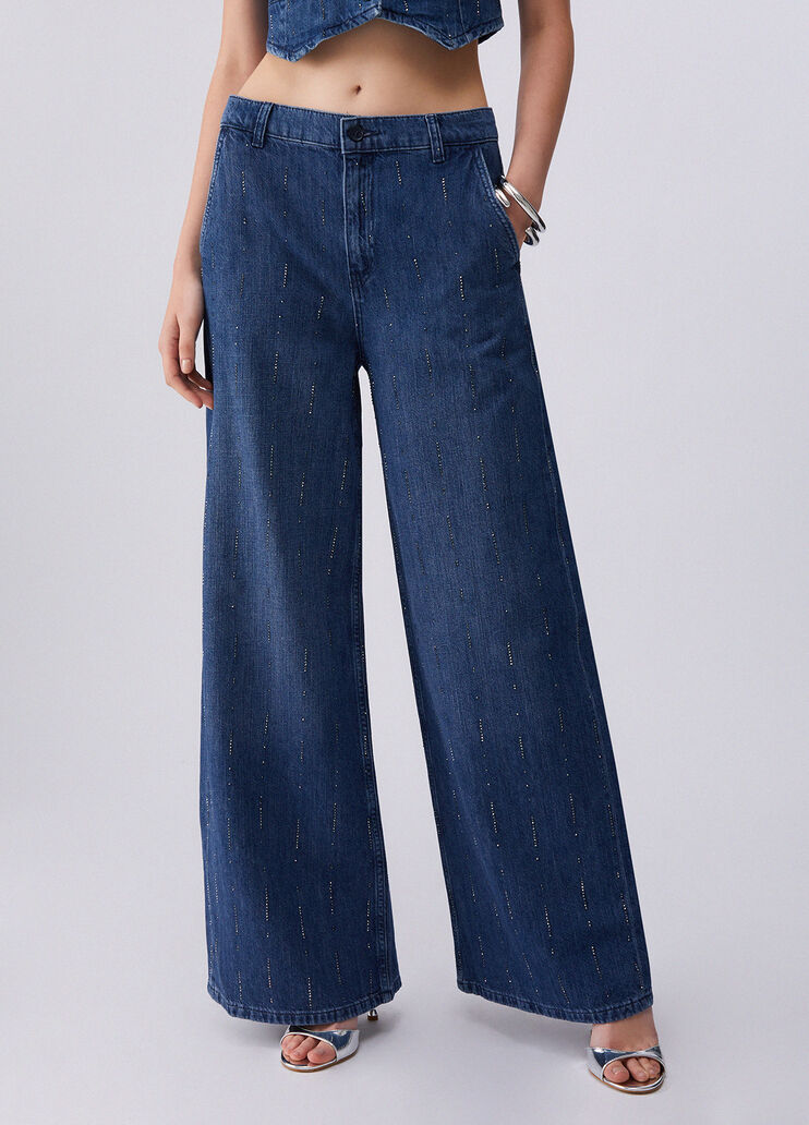Jean évasé avec strass denim bleu foncé Liu Jo - large image number 0