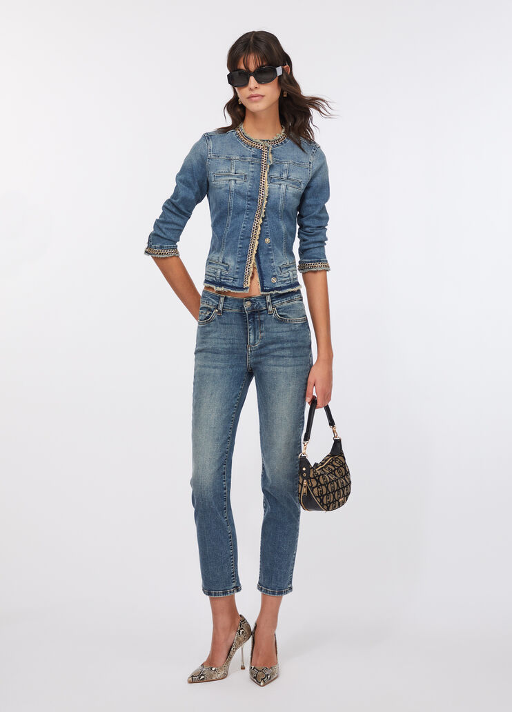 Veste en denim avec chaînes denim bleu foncé Liu Jo - large image number 5