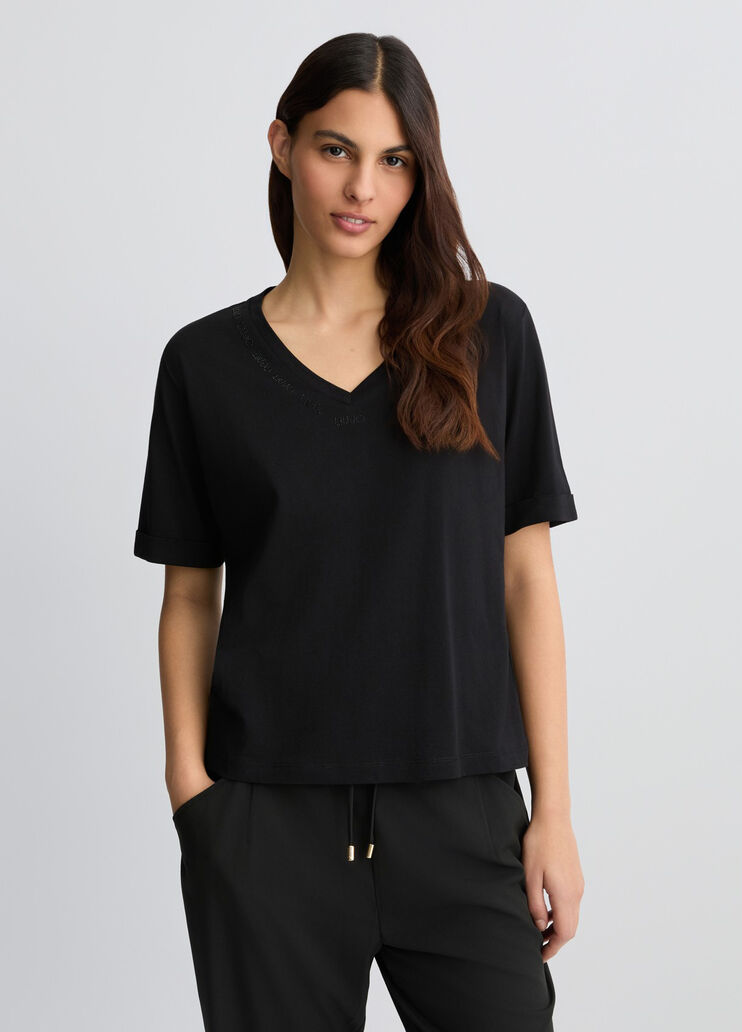 T-shirt with logo and gemstones black Liu Jo - large image number 0 T-shirt with logo and gemstones black Liu Jo - large image number 0