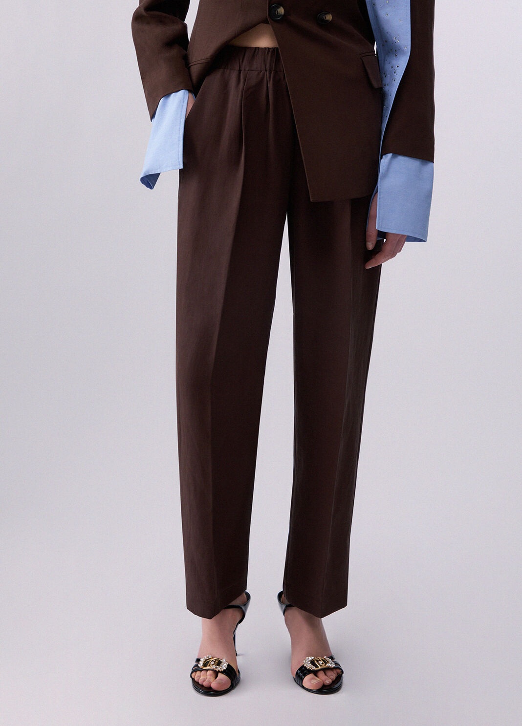 Linen-blend trousers dark brown Liu Jo - large image number 0