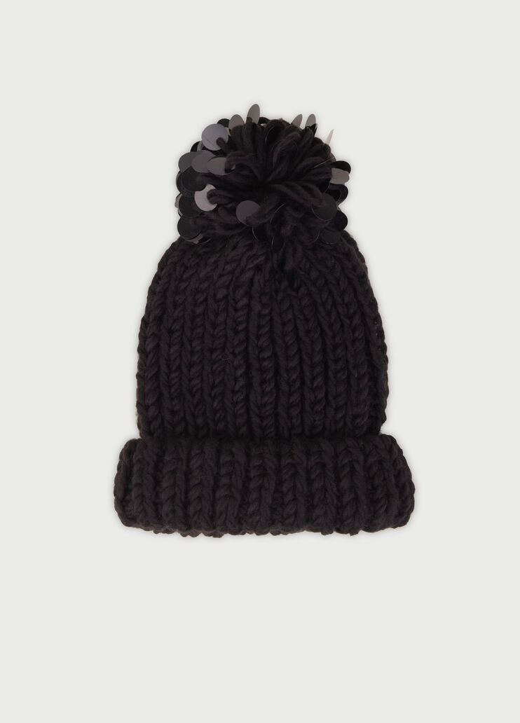 Beanie with pompon and sequins Black Liu Jo - large image number 2