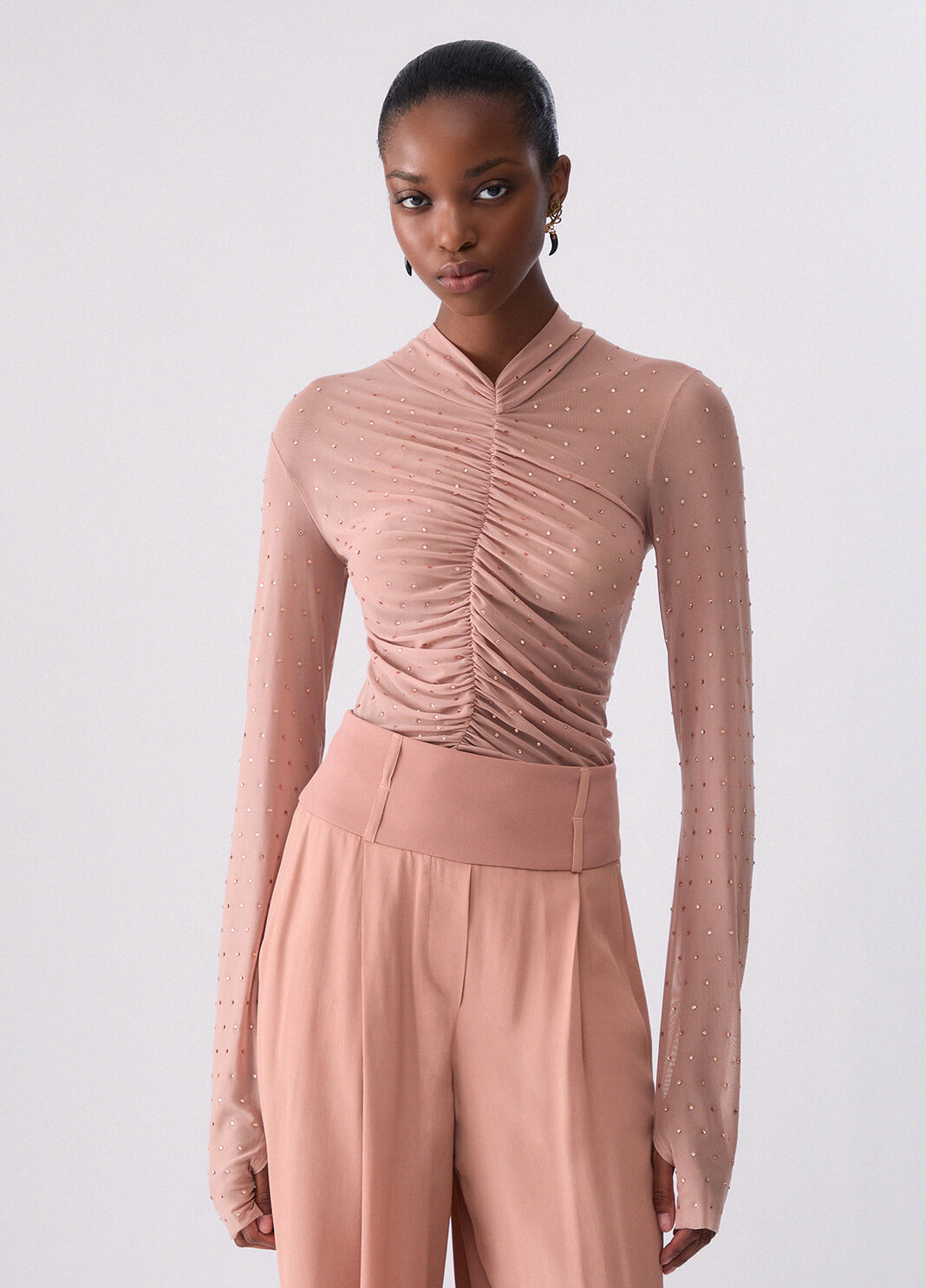 Camiseta de tul con strass completo nude Liu Jo - large image number 0