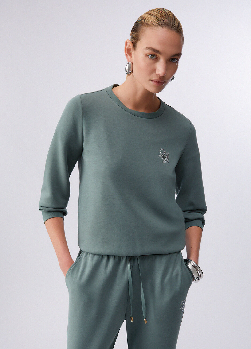 Scuba sweatshirt with logo khaki green Liu Jo - large image number 0