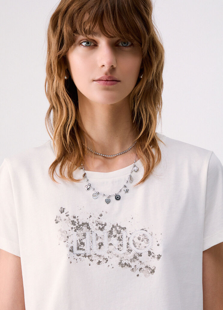 T-shirt con logo bianco/macchia Liu Jo - medium