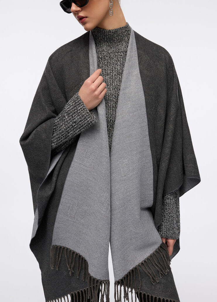 Poncho à logo et franges gris Liu Jo - medium