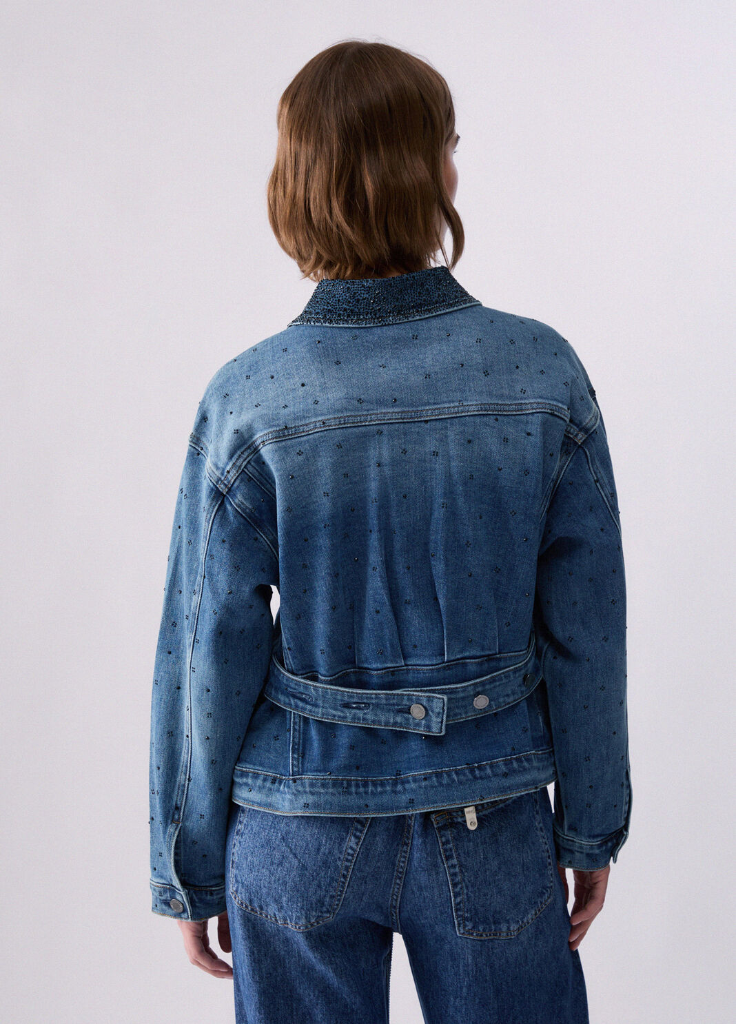 Denim jacket with micro rhinestones light denim Liu Jo - large image number 1