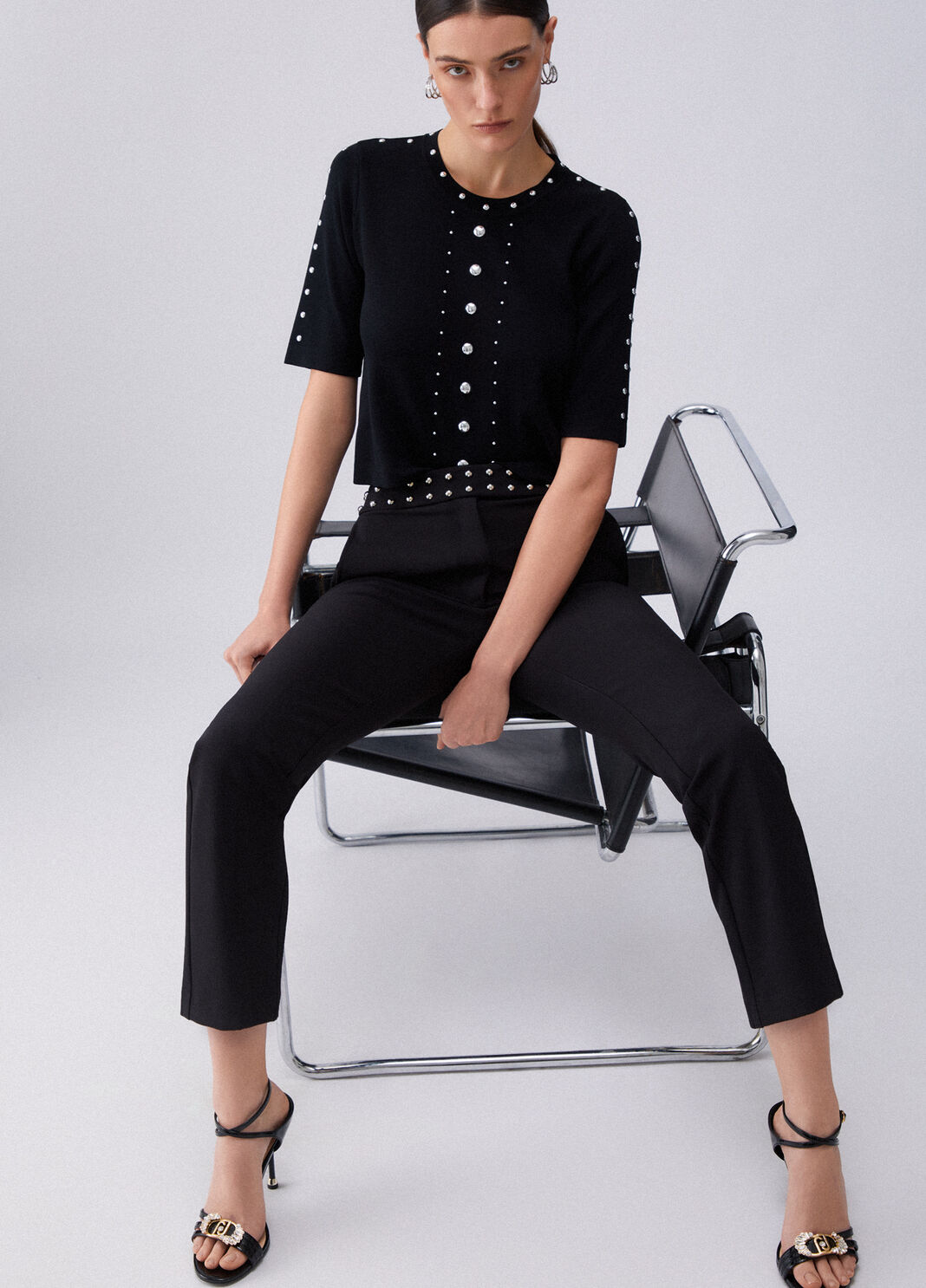 Stylish trousers with studs black Liu Jo - large image number 2