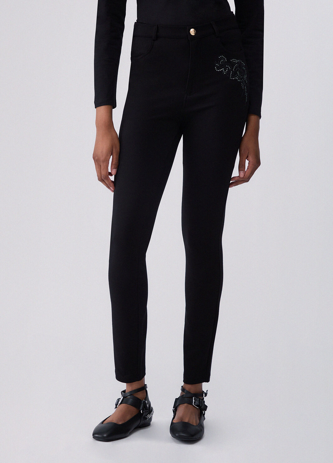 Skinny pants with jewel embroidery black/ramage Liu Jo - large image number 0