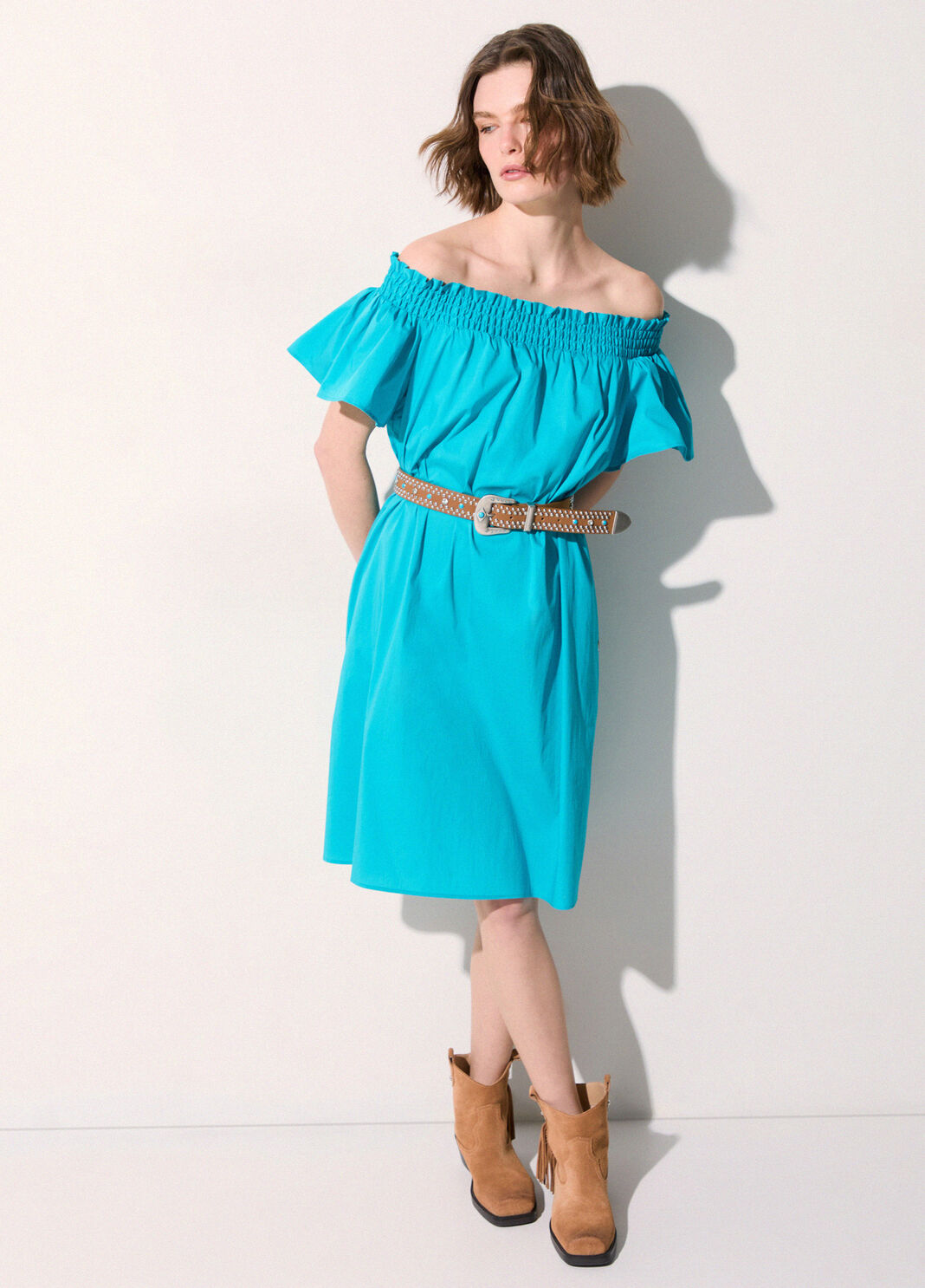Kurzes Kleid mit Carmen-Ausschnitt Hellblau Liu Jo - large image number 2