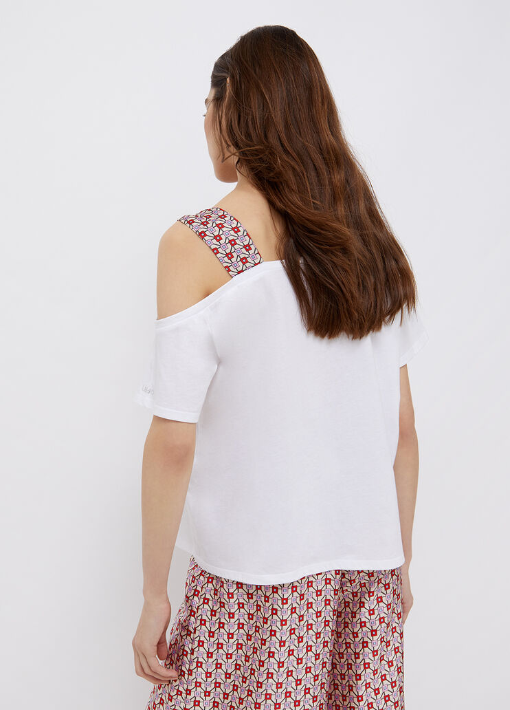 T-shirt with satin shoulder strap white/geometric Liu Jo - large image number 1 T-shirt with satin shoulder strap white/geometric Liu Jo - large image number 1