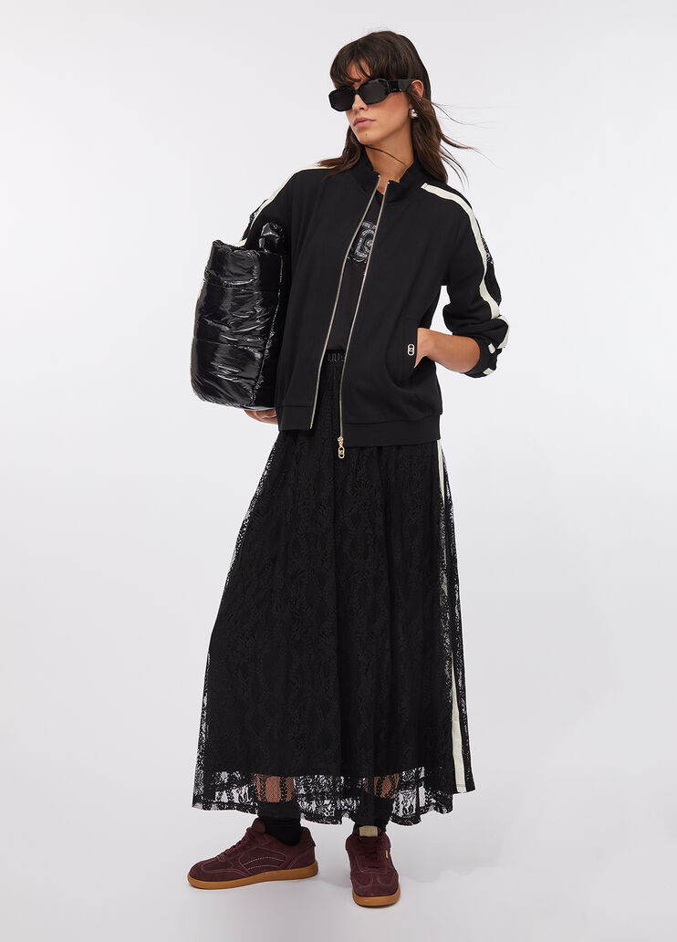 Sweat-shirt en coton avec dentelle noir Liu Jo - large image number 5