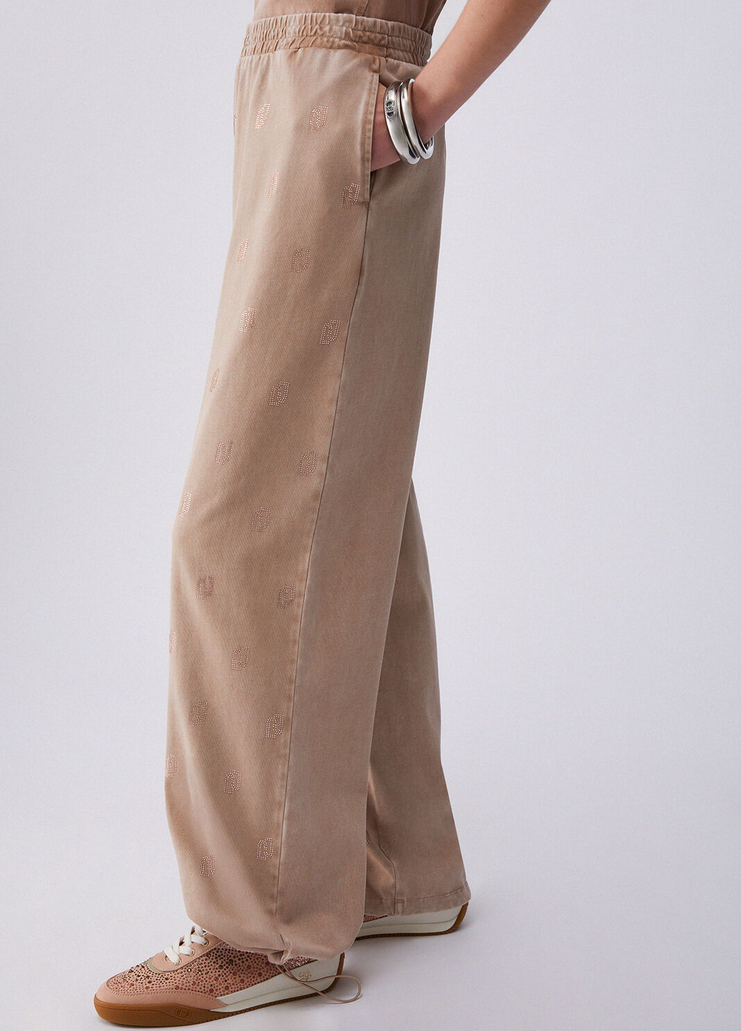 Faded jersey trousers with rhinestones beige Liu Jo - large image number 4