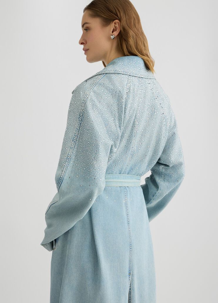 Denim trench coat with rhinestones blue denim Liu Jo - large image number 4 Denim trench coat with rhinestones blue denim Liu Jo - large image number 4