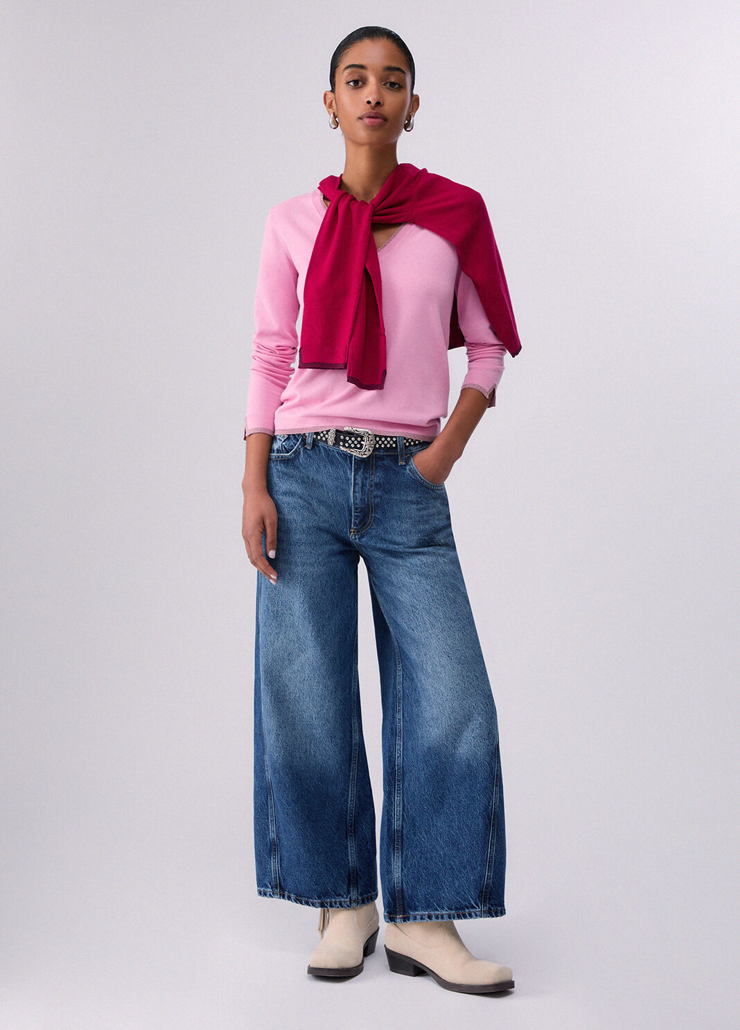 Pullover mit V-Ausschnitt und Schlitzen Rosa Liu Jo - large image number 3