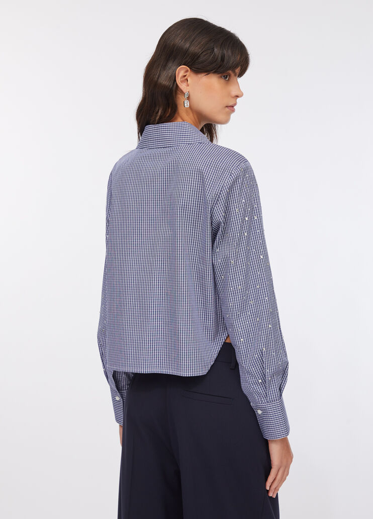 Chemise en popeline avec strass carreaux bleu foncé Liu Jo - large image number 1