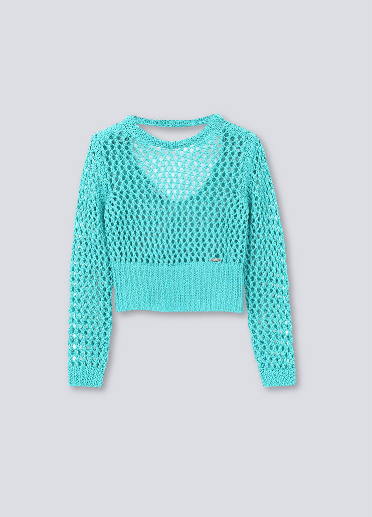 Perforated sweater with cut out Mint green Liu Jo - large image number 0 Perforated sweater with cut out Mint green Liu Jo - large image number 0