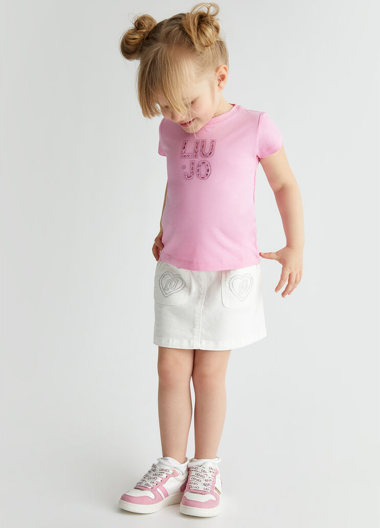 Cotton T-shirt with logo and rhinestones pink Liu Jo - medium Cotton T-shirt with logo and rhinestones pink Liu Jo - medium