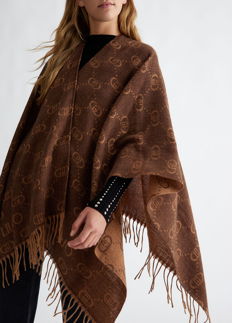 Poncho with jacquard monogram logo brown Liu Jo - large image number 3 Poncho with jacquard monogram logo brown Liu Jo - large image number 3