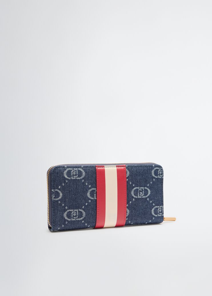 Jacquard zip-around wallet dark denim Liu Jo - large image number 1 Jacquard zip-around wallet dark denim Liu Jo - large image number 1