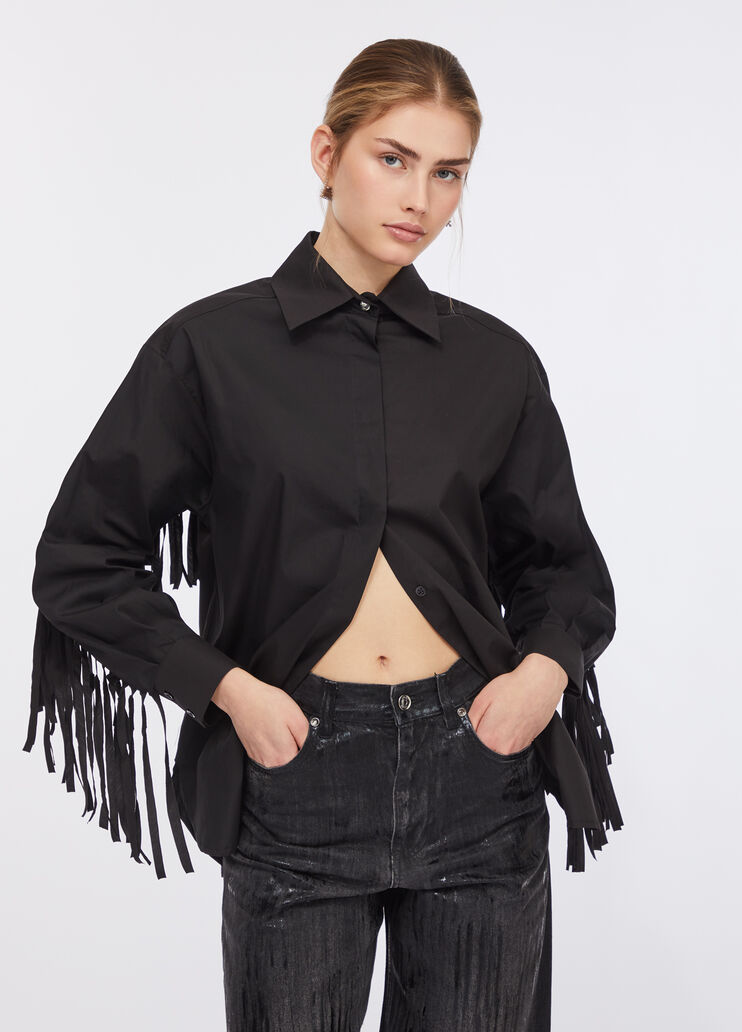 Рубашка из поплина с бахромой Черный Liu Jo - medium