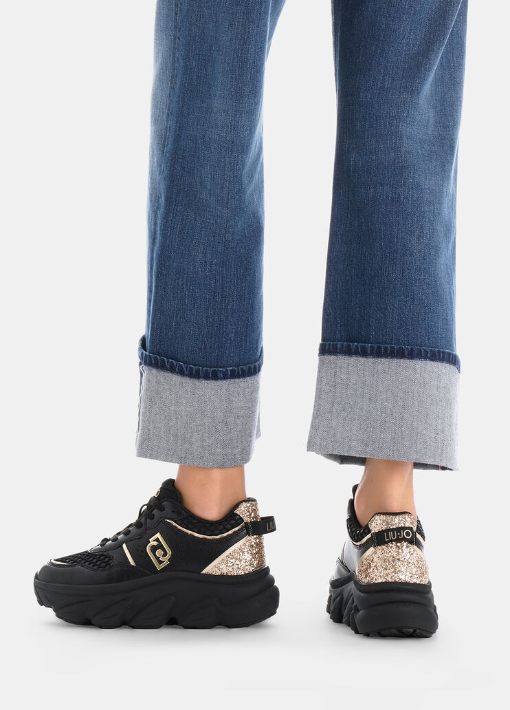 Chunky-Sneaker aus Leder und Glitter Schwarz Liu Jo - large image number 0