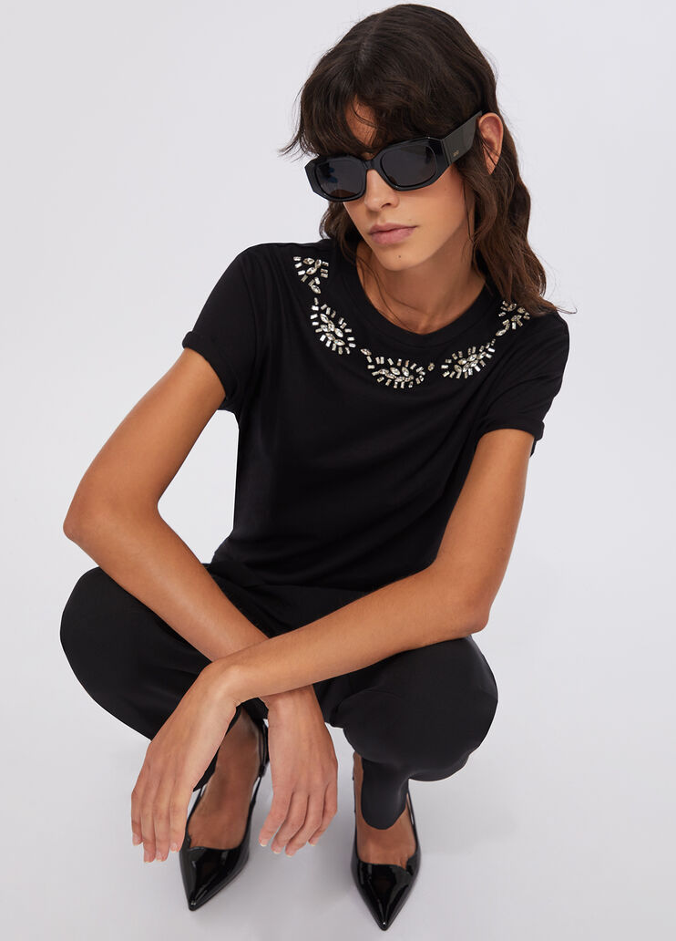 T-Shirt mit Schmuckstickerei Schwarz/Strass Liu Jo - large image number 4