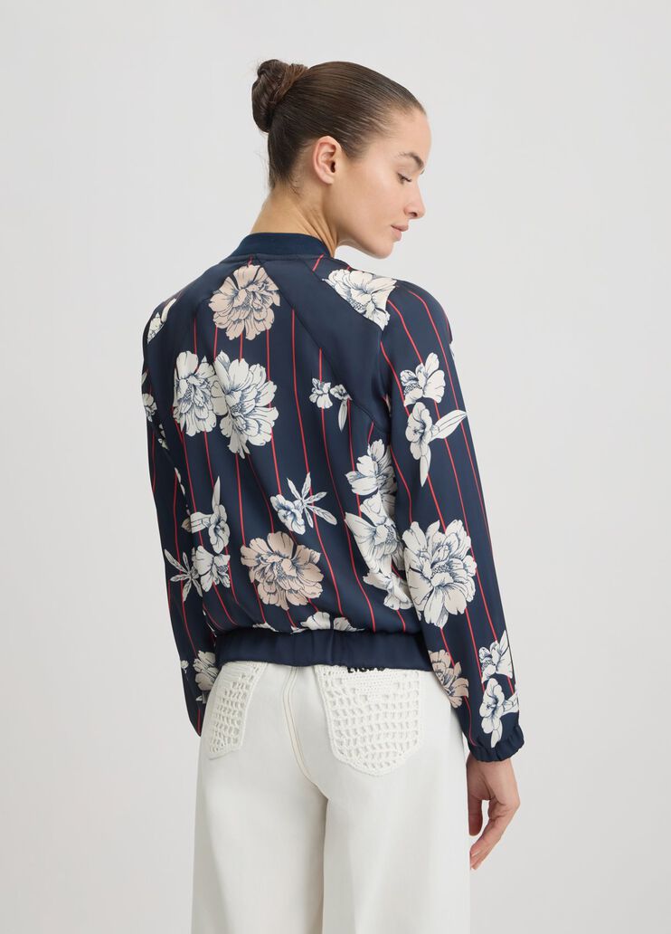 Printed satin bomber jacket dark blue/flowers Liu Jo - large image number 1 Printed satin bomber jacket dark blue/flowers Liu Jo - large image number 1