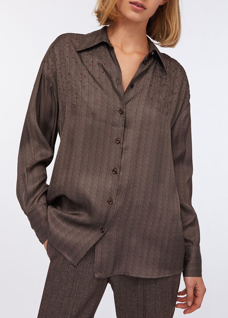 Satin shirt with rhinestones dark brown Liu Jo - medium