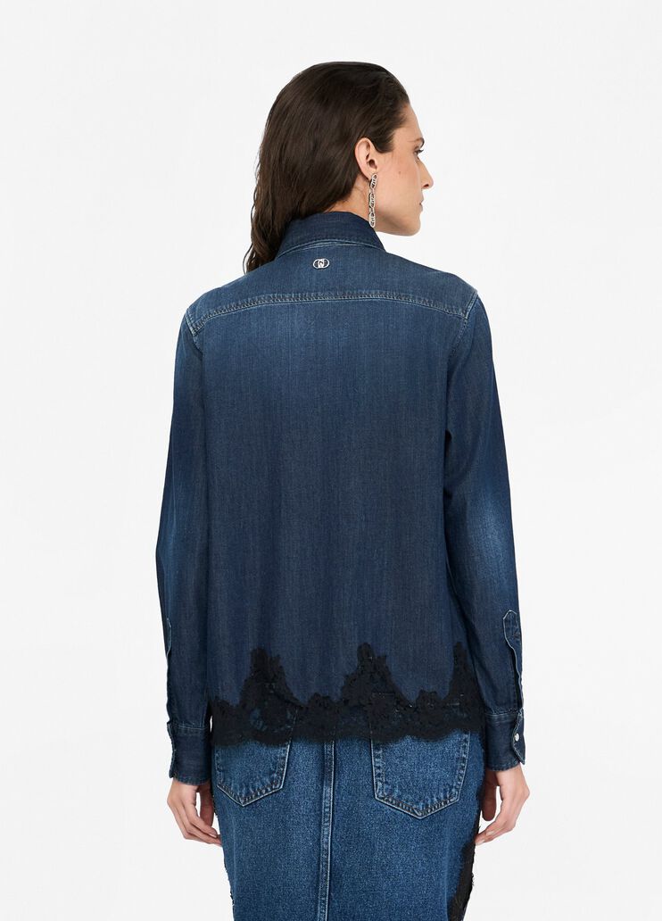 Chemise en toile denim avec dentelle denim bleu foncé Liu Jo - large image number 1 Chemise en toile denim avec dentelle denim bleu foncé Liu Jo - large image number 1