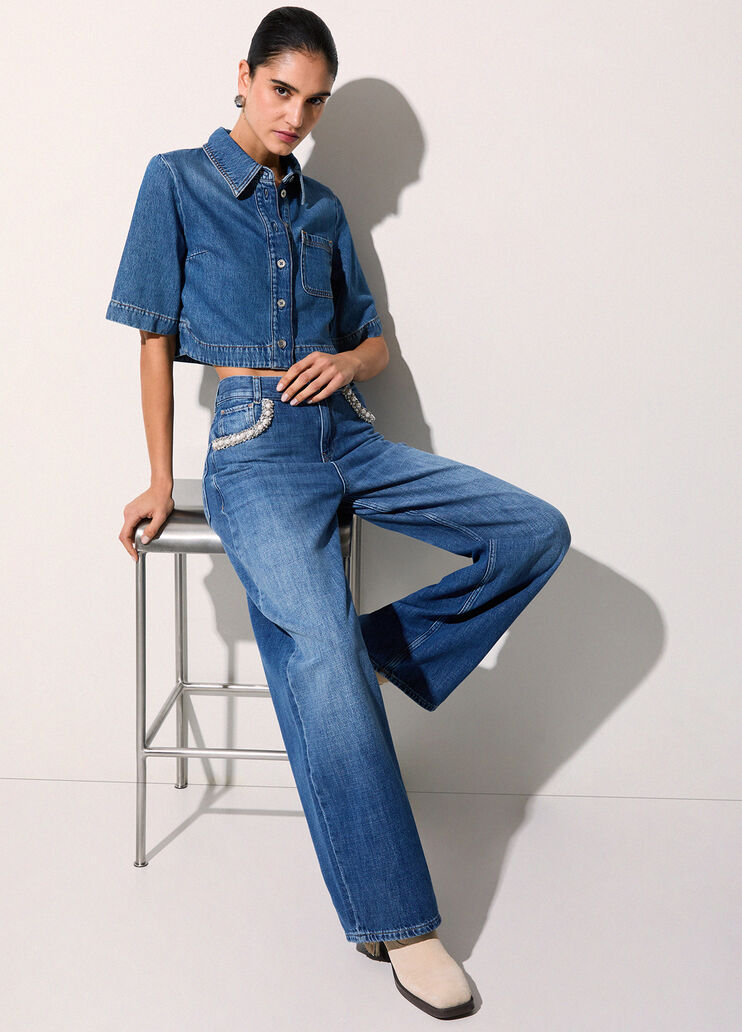 Flare-Jeans mit Schmuckapplikationen Dunkles Denimblau Liu Jo - medium