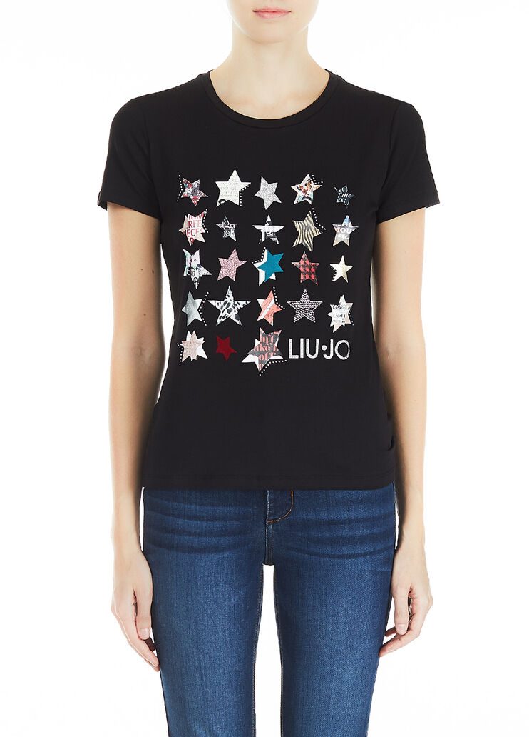 T-shirt with print and appliqués Black Liu Jo - large image number 0 T-shirt with print and appliqués Black Liu Jo - large image number 0