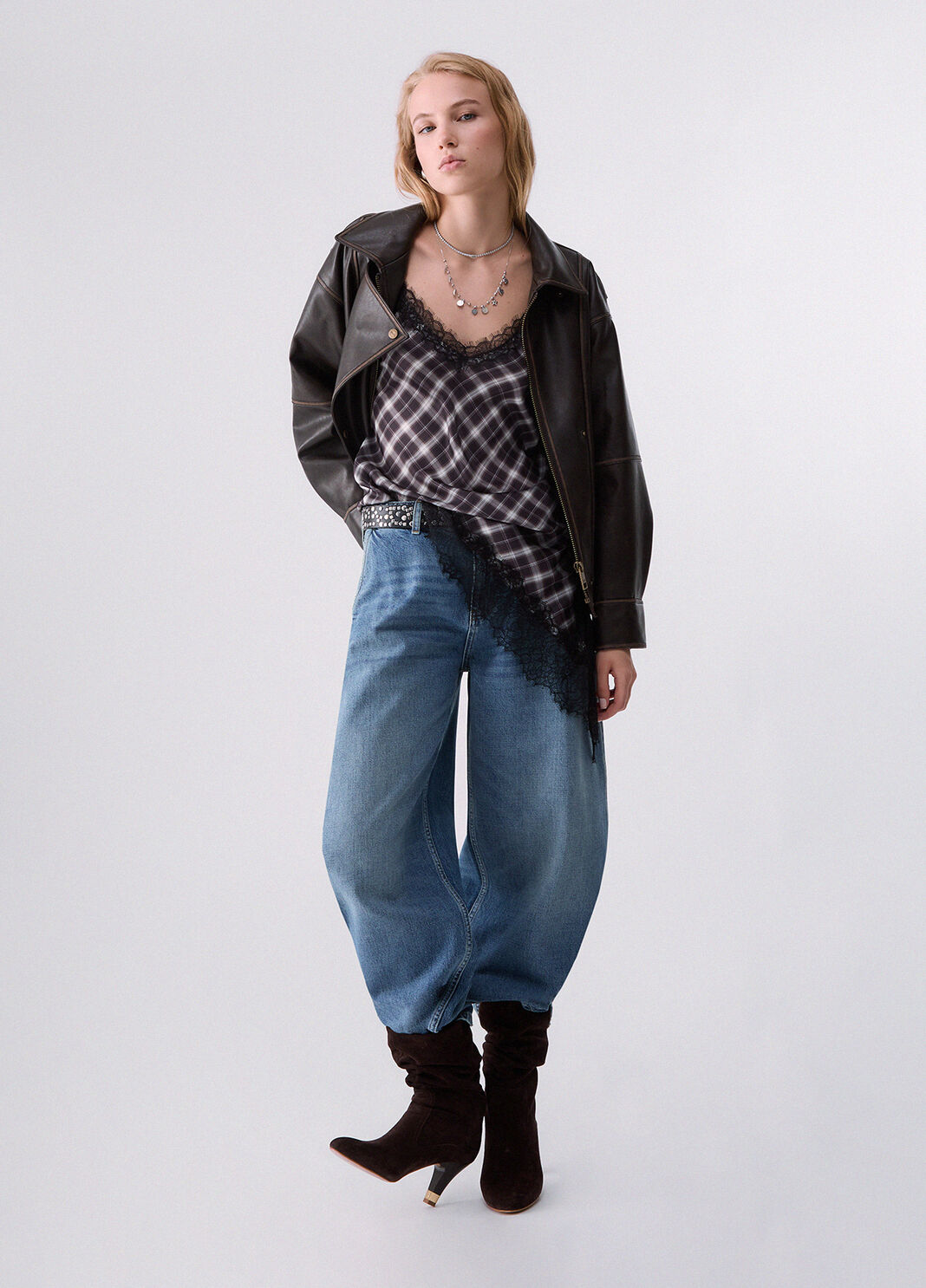 Top with Lace Detail chequered brown Liu Jo - large image number 5