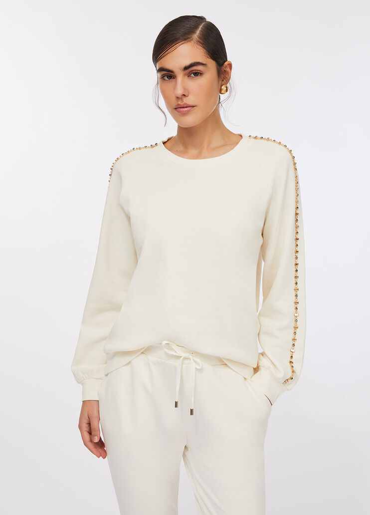 Liu Jo Better sweatshirt with gemstones milk white Liu Jo - large image number 0