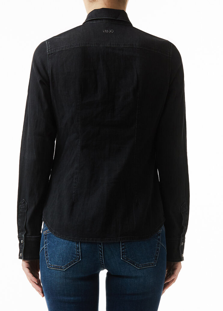 Denim shirt with diamantés Black denim Liu Jo - large image number 1 Denim shirt with diamantés Black denim Liu Jo - large image number 1