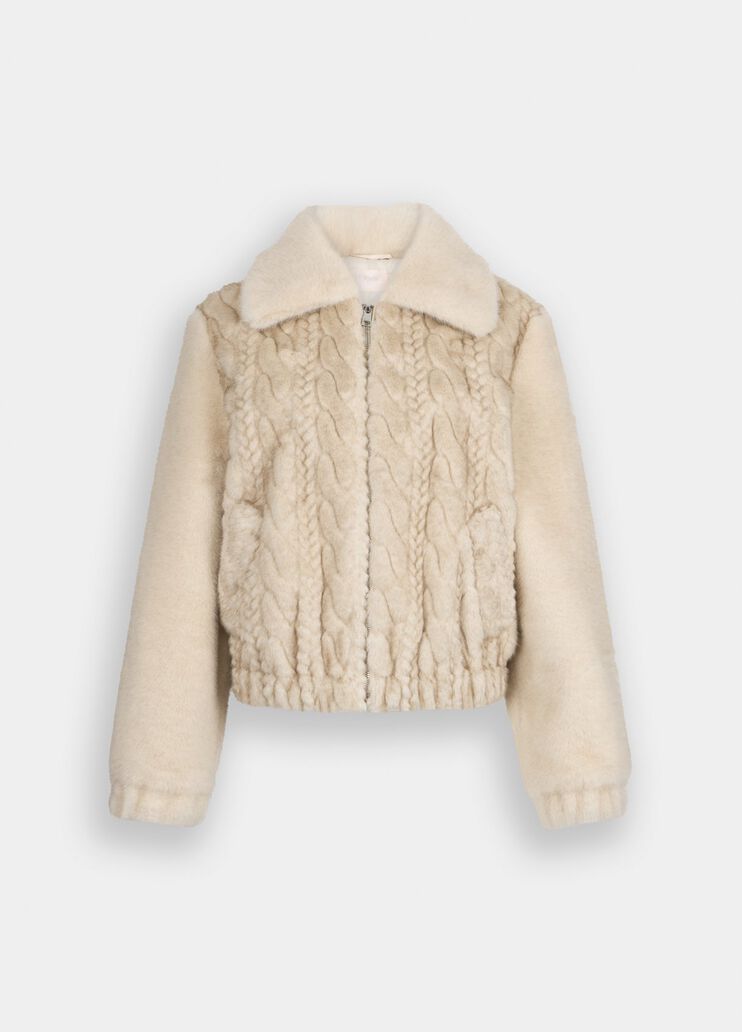 Teddy bomber jacket with cable knit detailing beige Liu Jo - large image number 6 Teddy bomber jacket with cable knit detailing beige Liu Jo - large image number 6