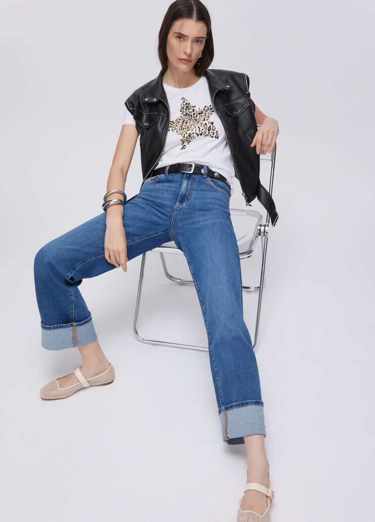 Straight jeans with turn-up dark blue denim Liu Jo - medium