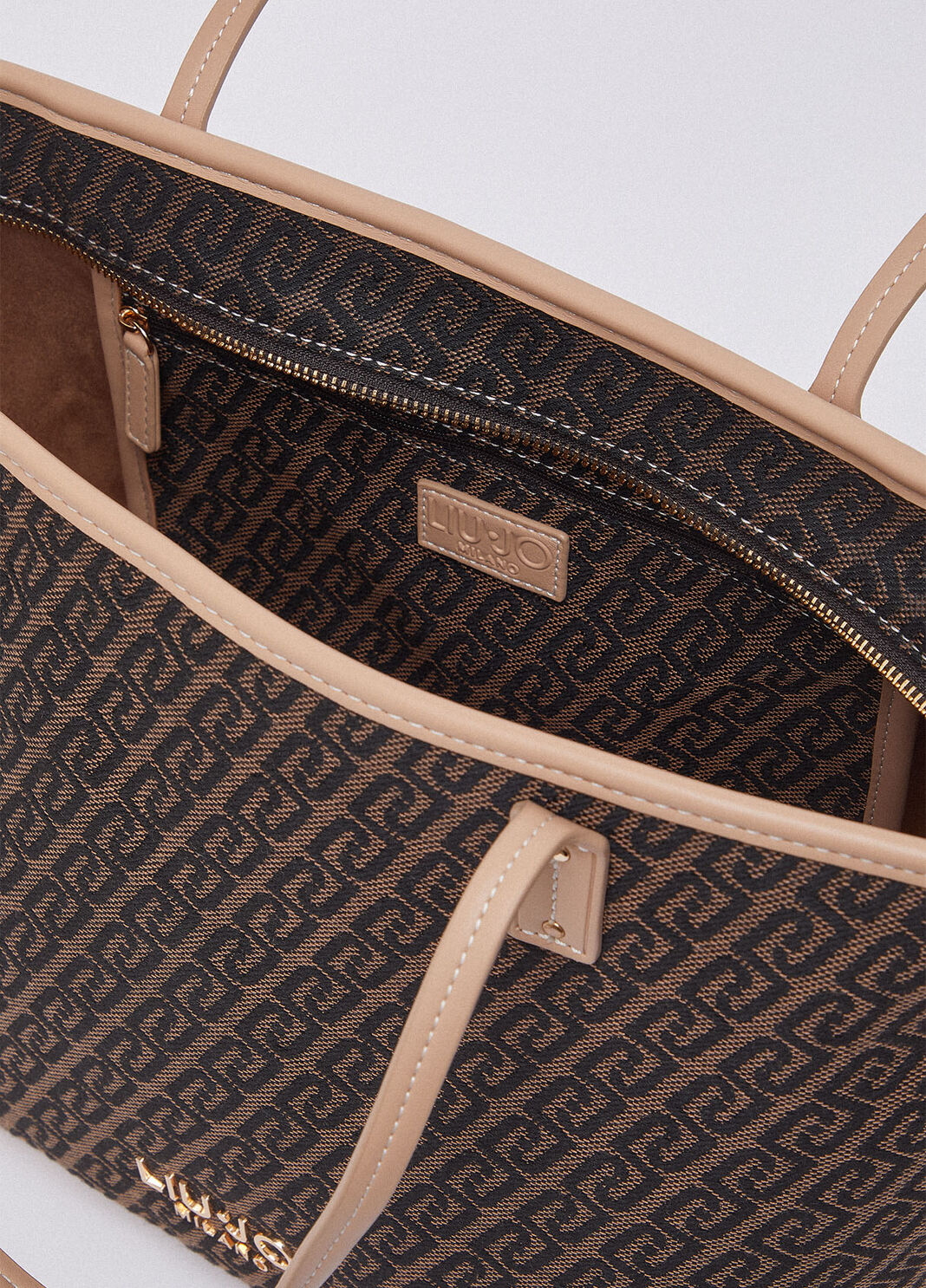 Sac fourre-tout en tissu jacquard marron fonc&eacute; Liu Jo - large image number 6