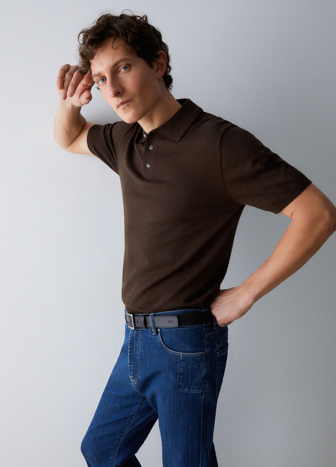 Polo en maille de soie m&eacute;lang&eacute;e chocolat Liu Jo - large image number 2