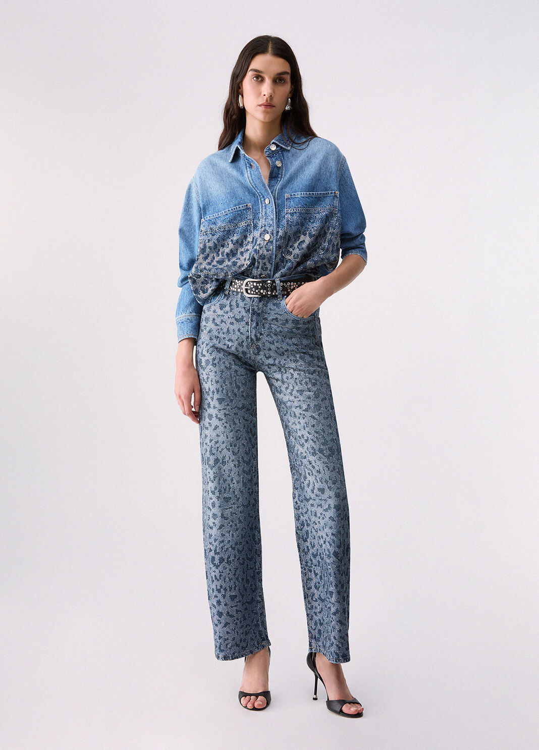 Denim Overshirt with Animal Print Rhinestones blue denim Liu Jo - large image number 2