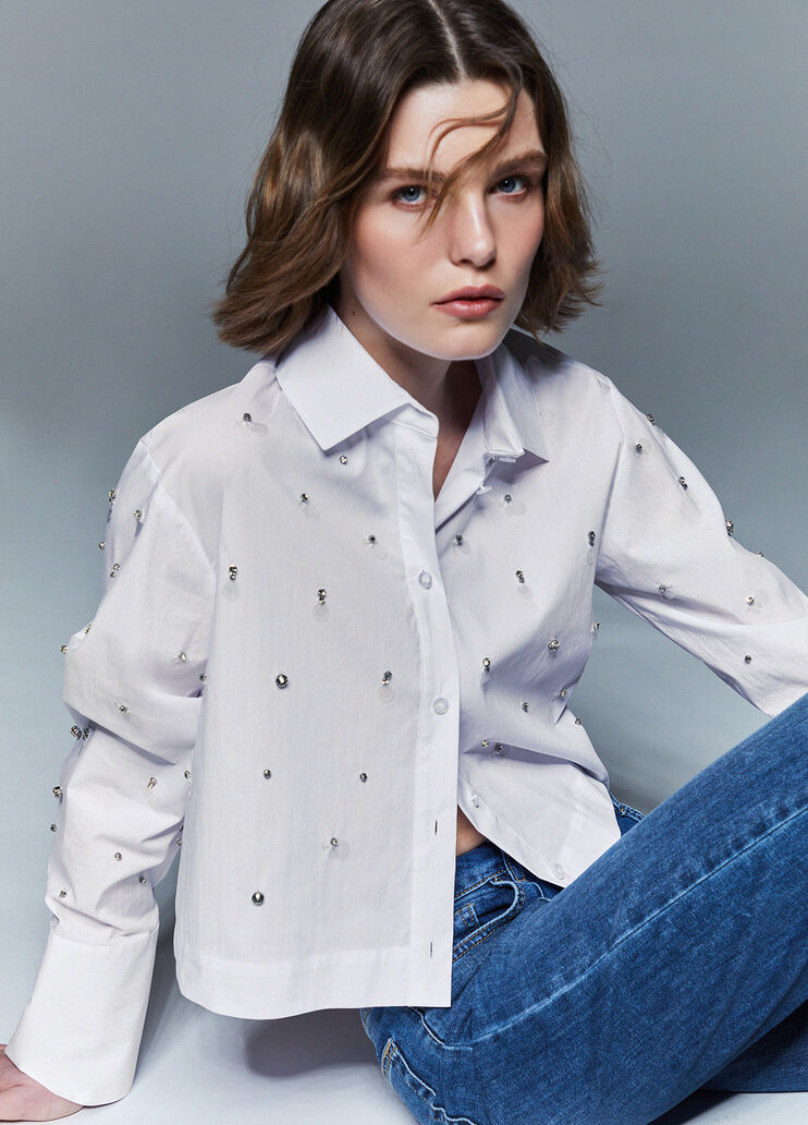Boxy shirt with bejewelled embellishment white Liu Jo - medium