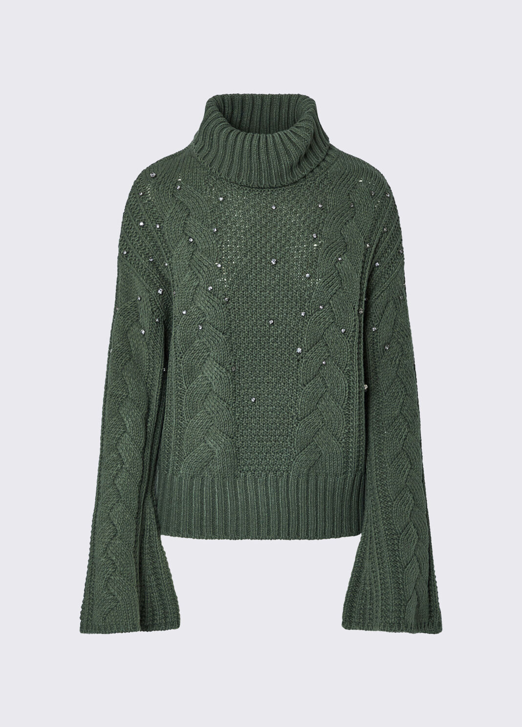 Rollkragenpullover mit Zopfmuster mit Strass Dunkelgr&uuml;n Liu Jo - large image number 6
