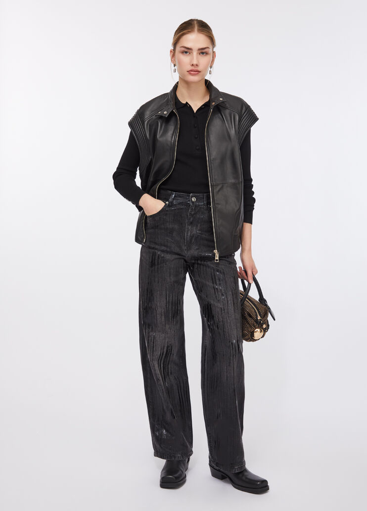 Oversized leather gilet black Liu Jo - large image number 5