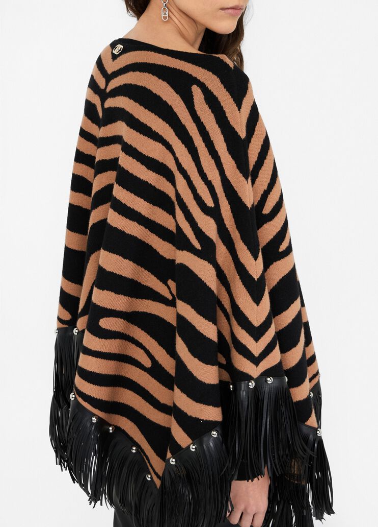 Poncho zébré avec franges beige zébré Liu Jo - large image number 4