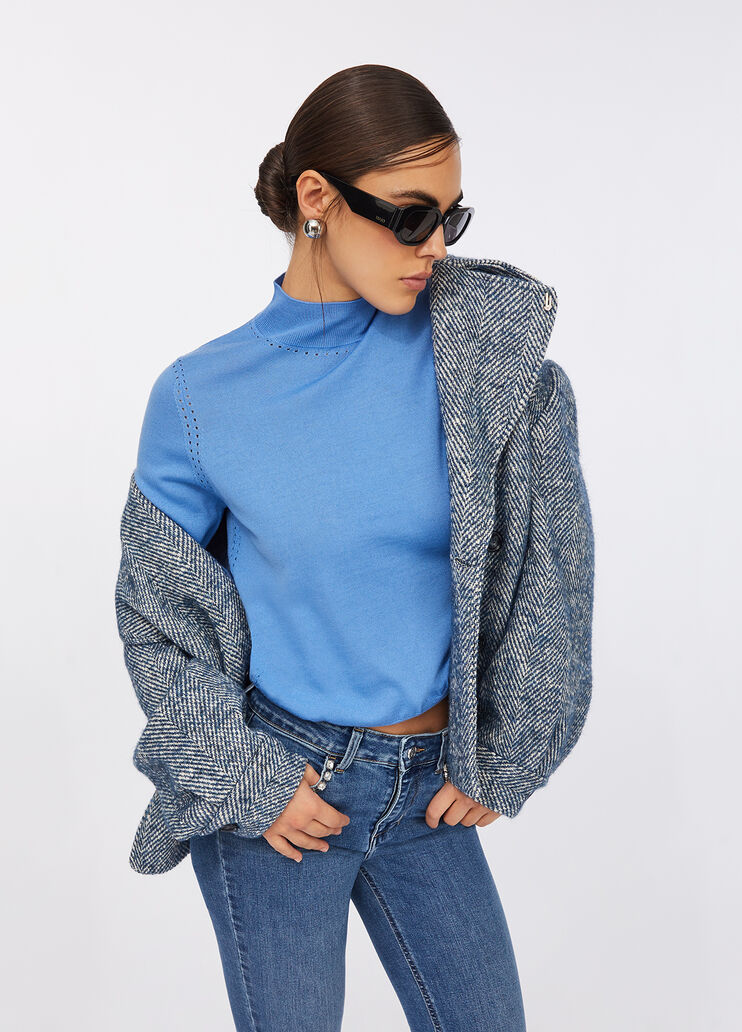 Wollpullover mit Perlen Azurblau Liu Jo - large image number 2