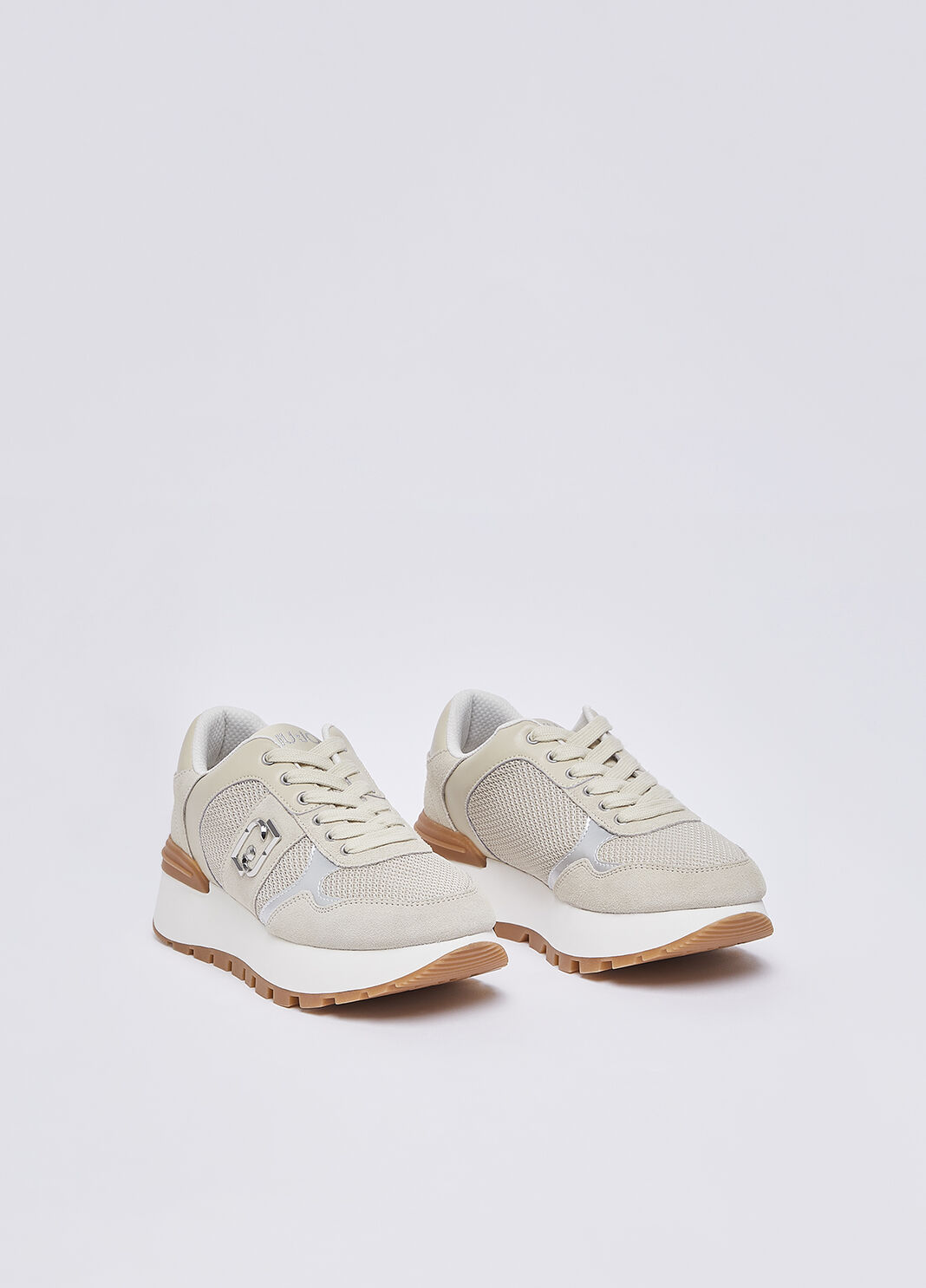 Sneakers &agrave; plateforme en daim et maille filet beige Liu Jo - large image number 1